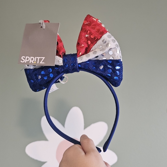 Spritz Accessories - Bundle of 2 Spritz Sequin Patriotic Bow Headband - Red White Blue Light Up